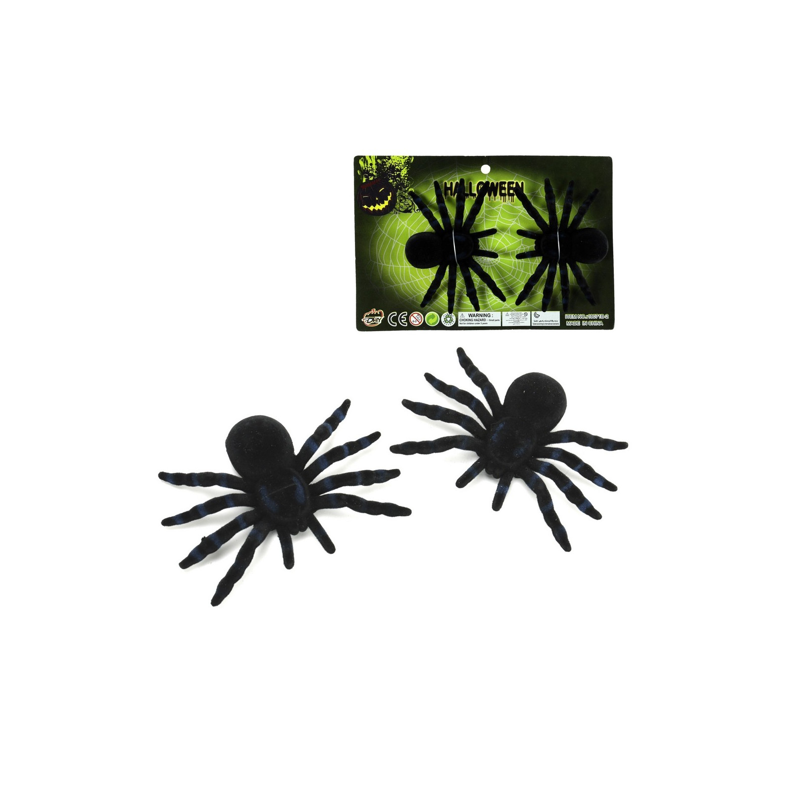 S 2 araña plástico flocado negro 10 x 7 cm