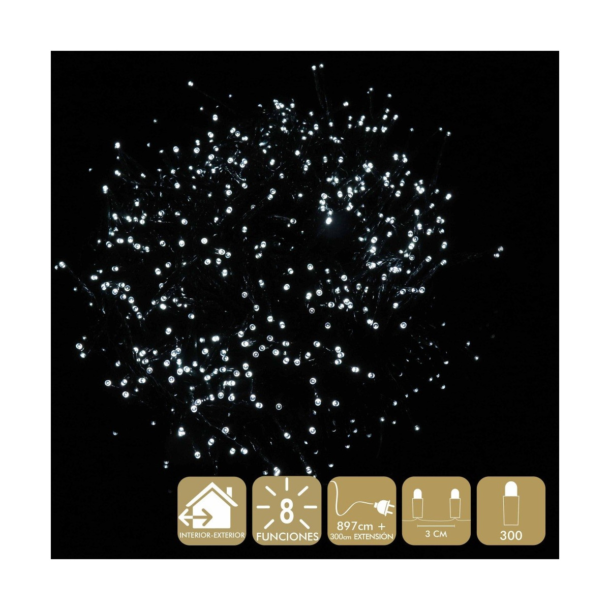 300 luces led 8 funciones blanco