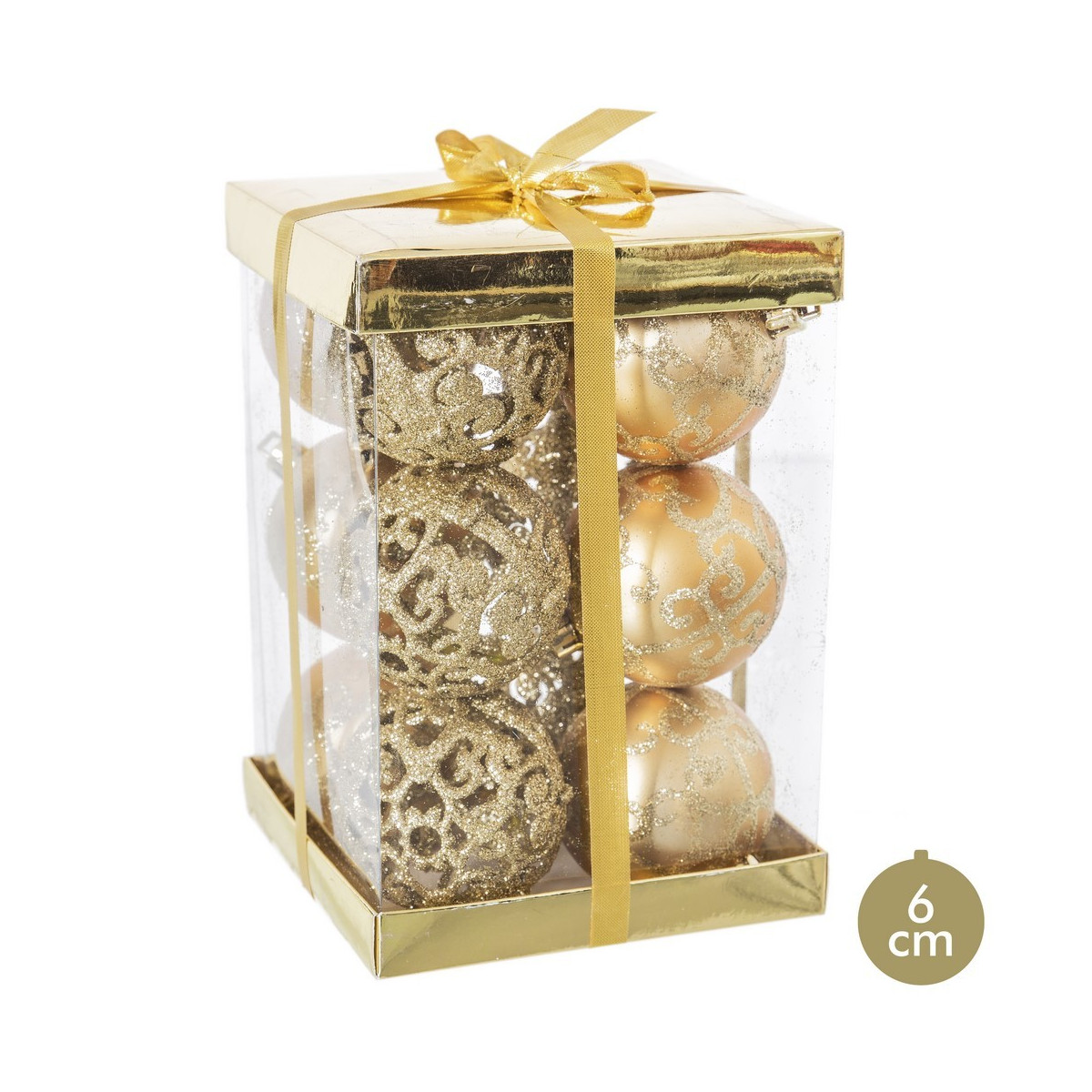 S 12 bolas decorada plástico oro 6 x 6 x 6 cm