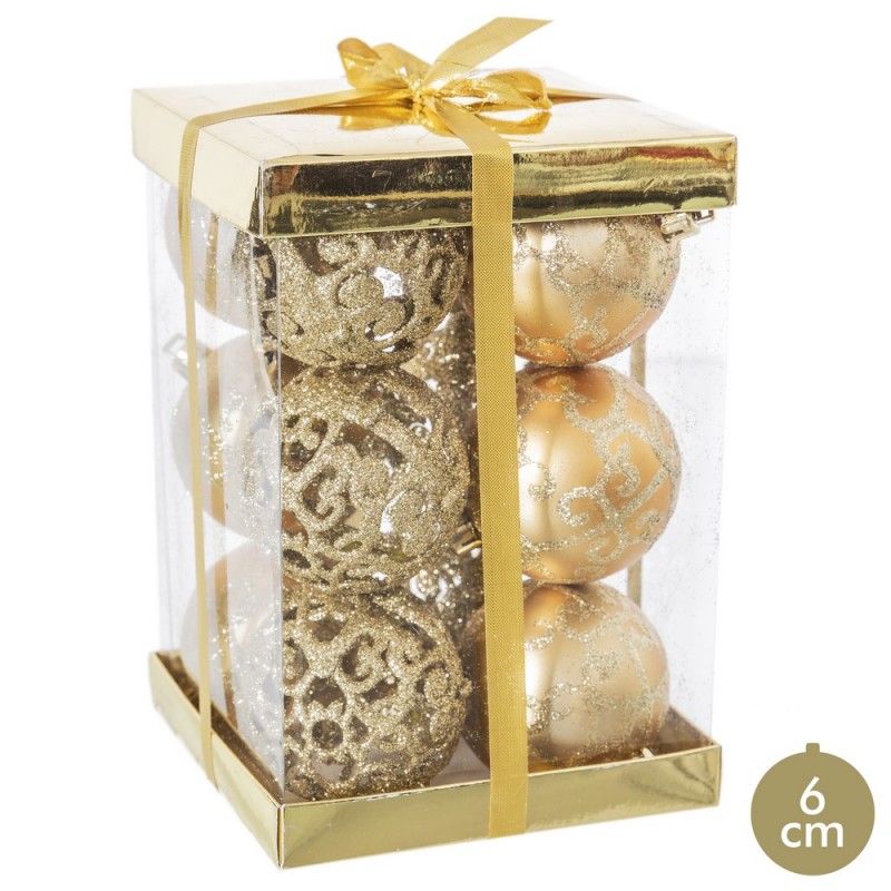S 12 bolas decorada plástico oro 6 x 6 x 6 cm