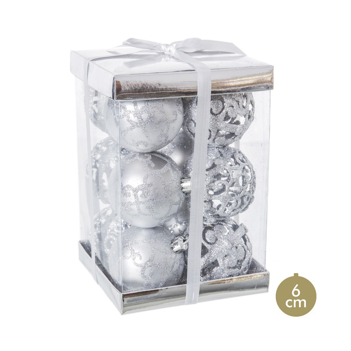S 12 bolas decorada plástico plata 6 x 6 x 6 cm