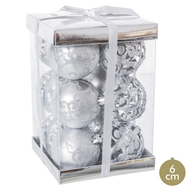 S 12 Bolas Decorada Plástico Plata 6 X 6 X 6 Cm S 12 Bolas Decorada Plástico Plata 6 X 6 X 6 Cm