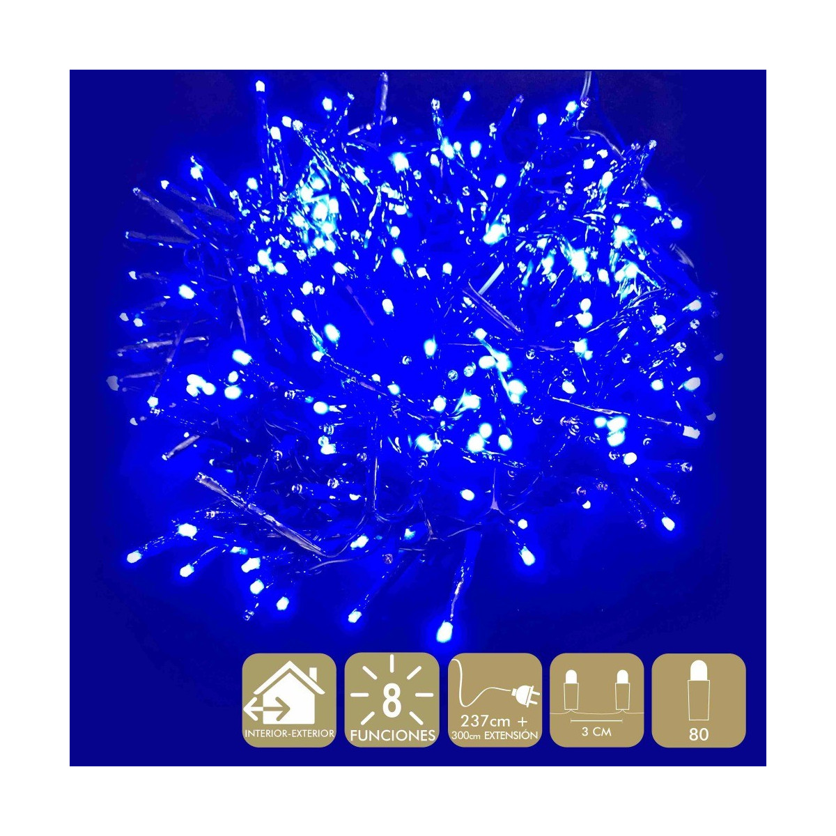 80 luces led 8 funciones azul