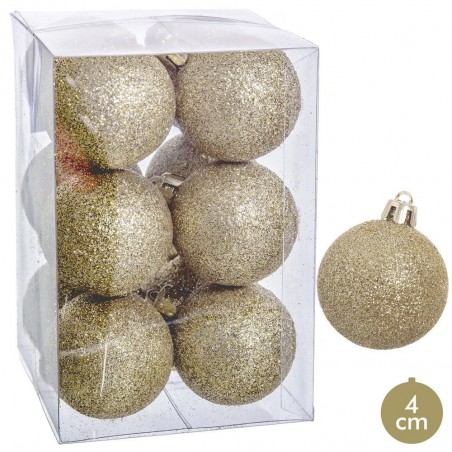 S 12 Bolas Purpurina Plástico Oro 4 X 4 X 4 Cm