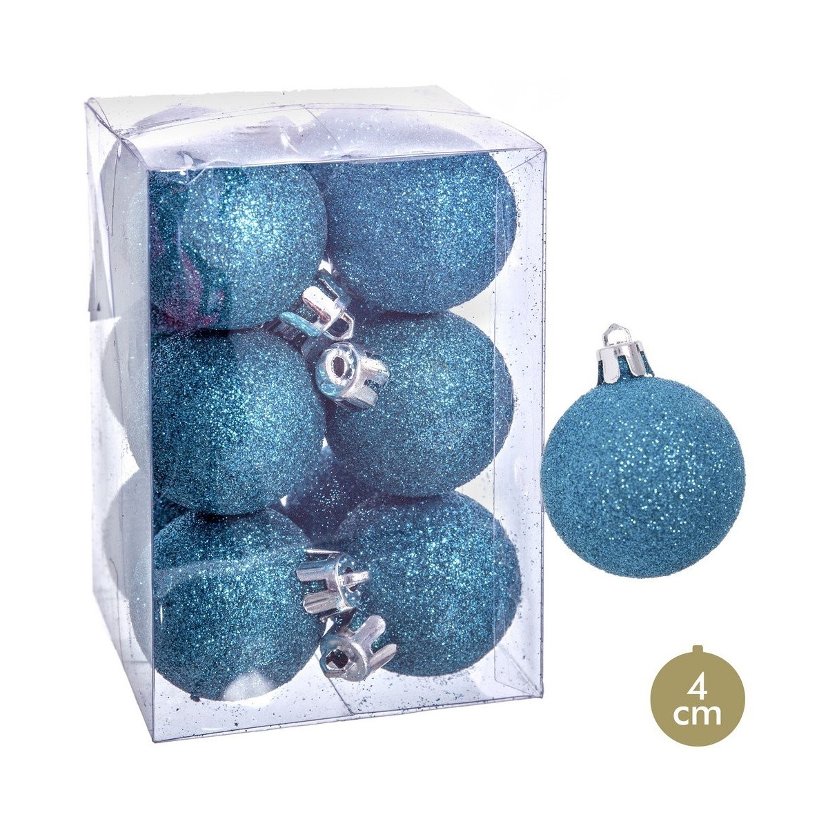 S 12 bolas purpurina plástico azul 4 x 4 x 4 cm