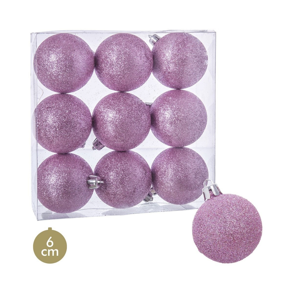 S 9 bolas purpurina plástico rosa 6 x 6 x 6 cm