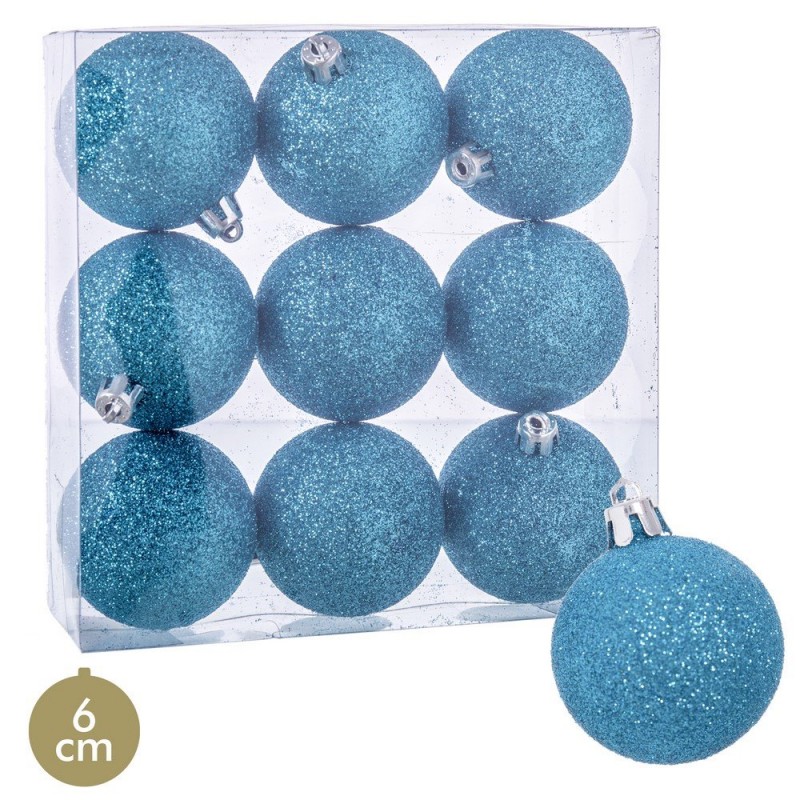 S 9 Bolas Purpurina Plástico Azul 6 X 6 X 6 Cm S 9 Bolas Purpurina Plástico Azul 6 X 6 X 6 Cm