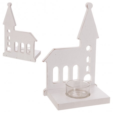 Portavelas Iglesia Madera Blanco 18,50 X 8 X 11,70 Cm