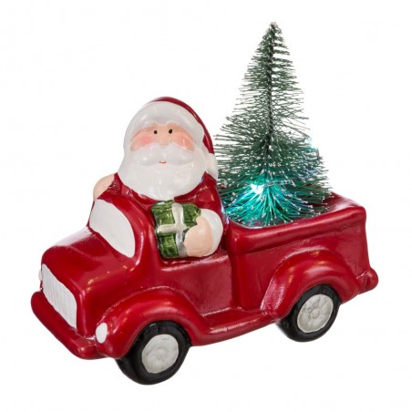 Coche Papá Noel Con Luz Cerámica 11 X 7 X 11 Cm