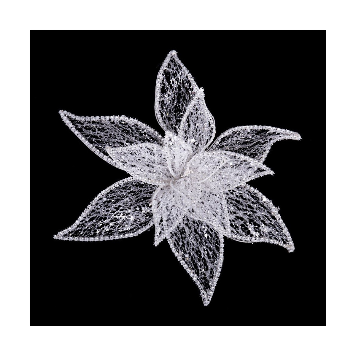 Poinsettia con clip organza blanco 30 cm