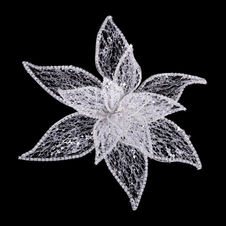 Poinsettia Con Clip Organza Blanco 30 Cm