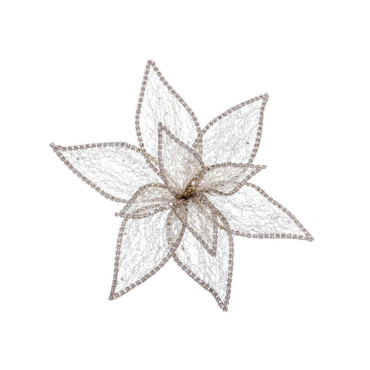 Poinsettia con clip organza oro 25 cm