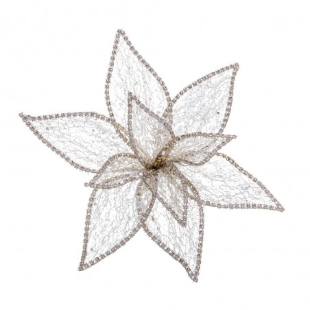 Poinsettia Con Clip Organza Oro 25 Cm