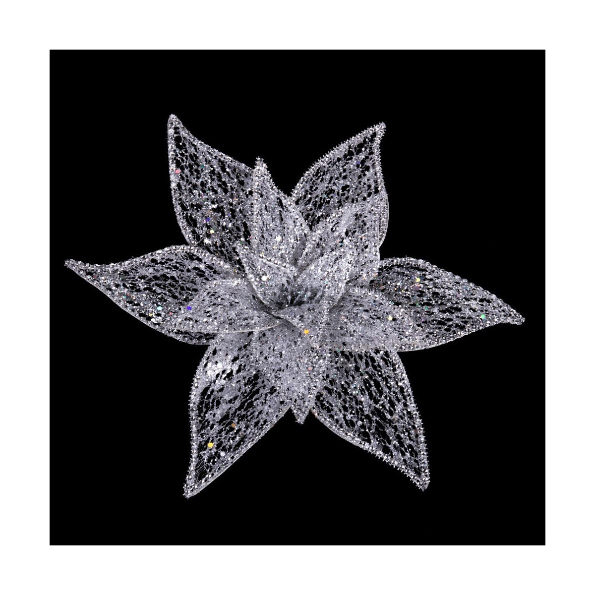 Poinsettia con clip organza plata 30 cm