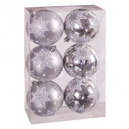 S 6 Bolas Estrellas Plata 8 X 8 X 8 Cm