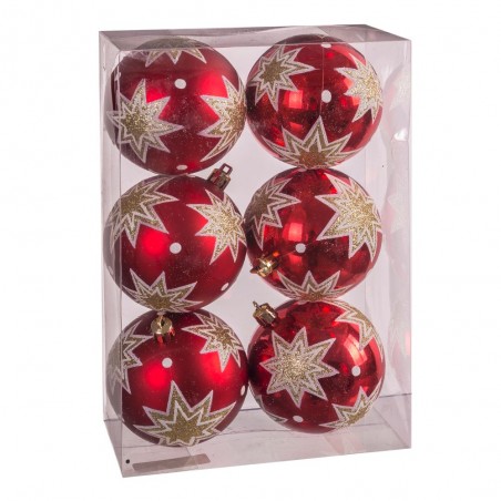 S 6 Bolas Estrellas Rojo 8 X 8 X 8 Cm