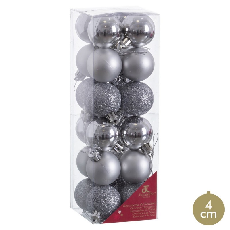 S 24 Bolas Brillo, Mate Y Glitter Plata 4 X 4 X 4 Cm S 24 Bolas Brillo, Mate Y Glitter Plata 4 X 4 X 4 Cm