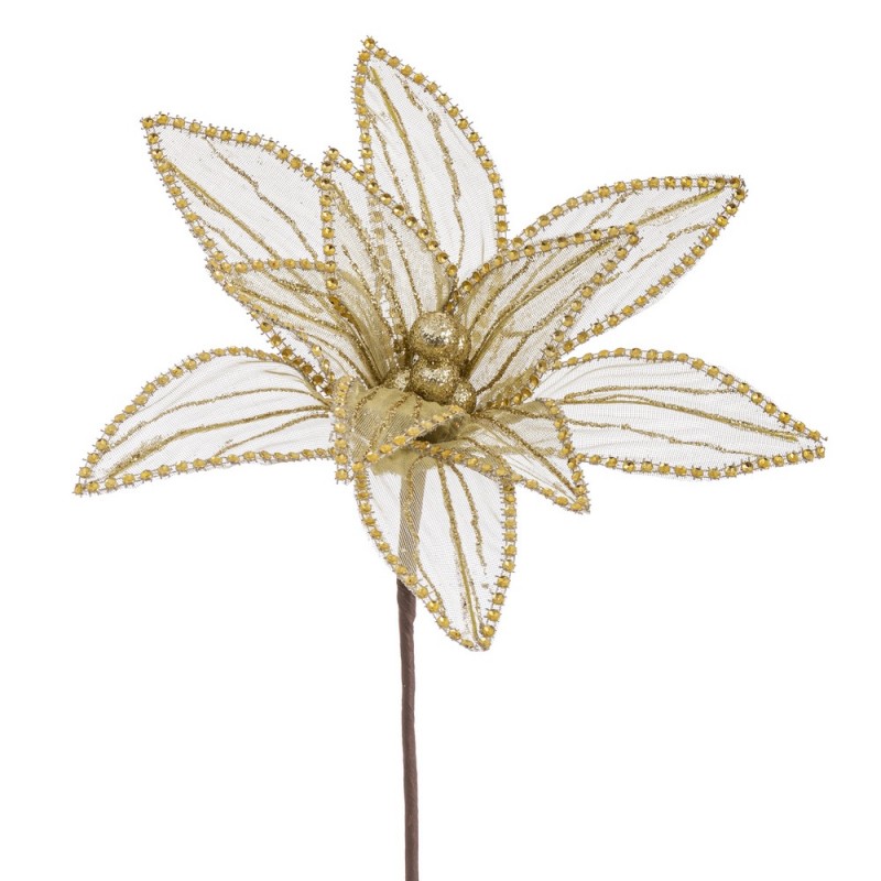 Flor ''poinsettia'' Tejido Oro 25 X 65 Cm Flor ''poinsettia'' Tejido Oro 25 X 65 Cm