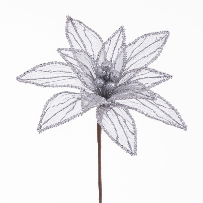Flor ''poinsettia'' Tejido Plata 25 X 65 Cm Flor ''poinsettia'' Tejido Plata 25 X 65 Cm