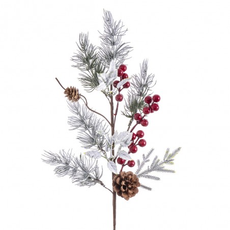 Rama Acebo Nieve Rojo 60 Cm