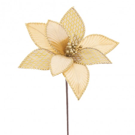 Flor ''poinsettia'' Tejido Oro 25 X 55 Cm