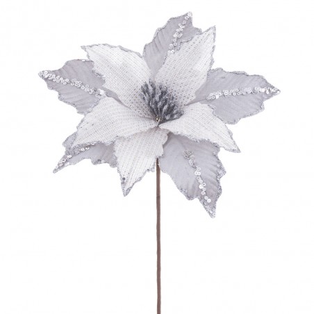 Flor ''poinsettia'' Tejido Plata 28 X 44 Cm