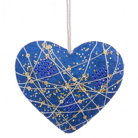 Colgante corazón polyfoam azul oro 13 cm