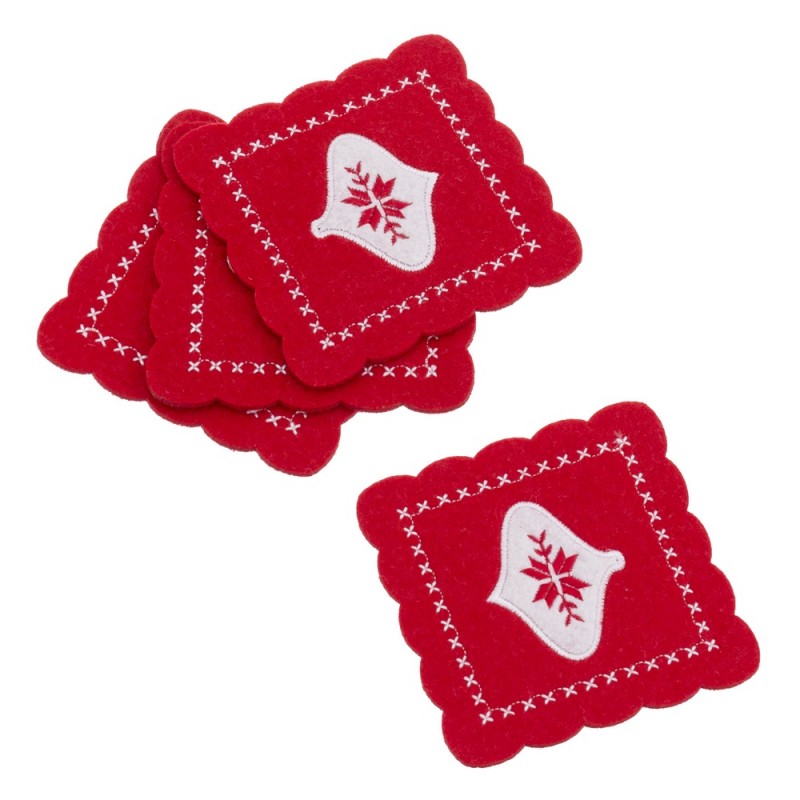 S 4 Posavasos Bordado Fieltro Rojo S 4 Posavasos Bordado Fieltro Rojo
