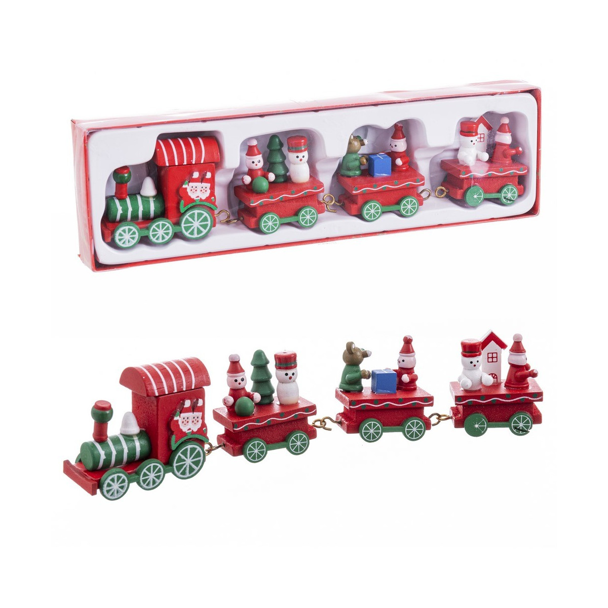 Tren locomotora + 3 vagones madera 25 50 x 7 50 x 3 cm
