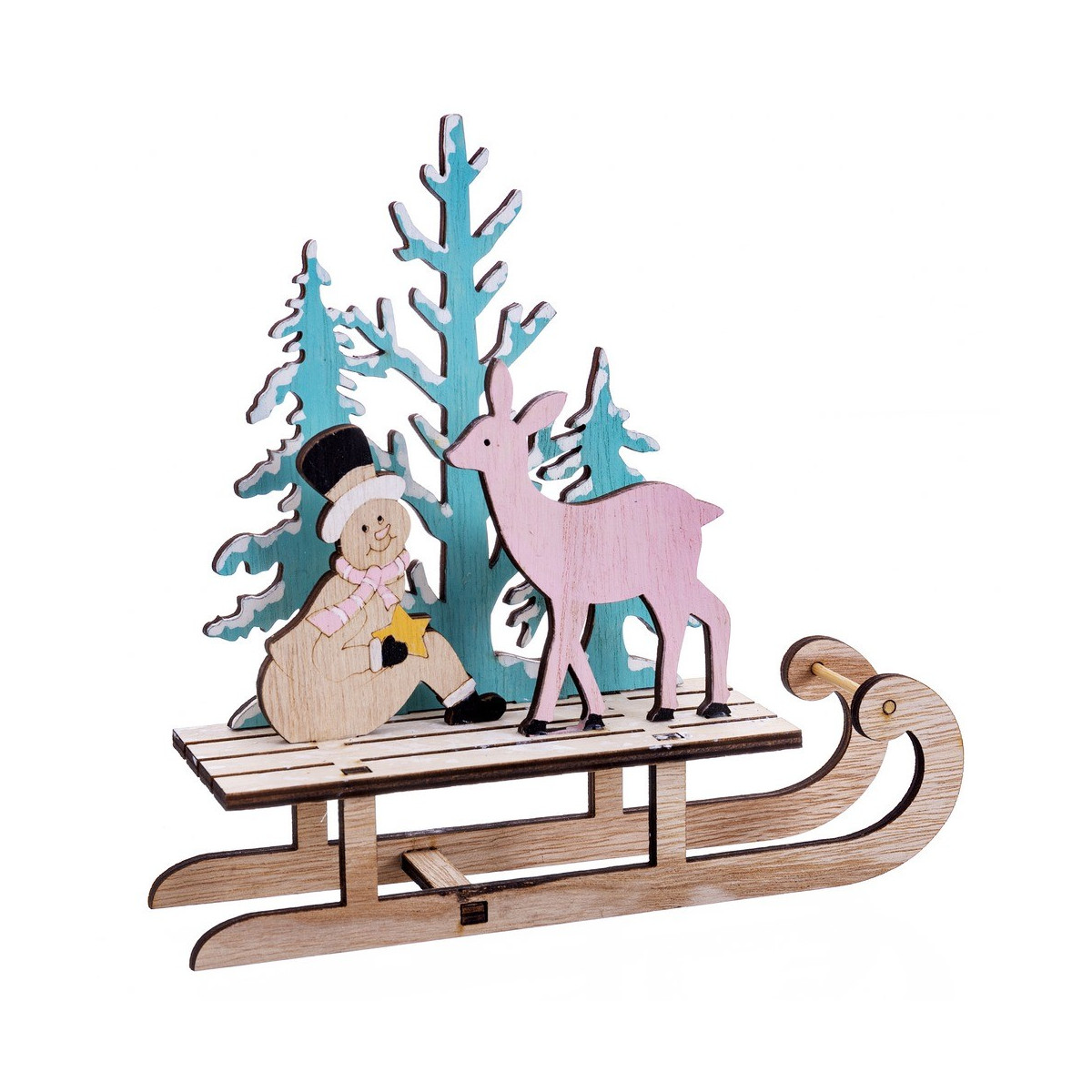Trineo muñeco nieve madera 19 50 x 5 50 x 18 50 cm