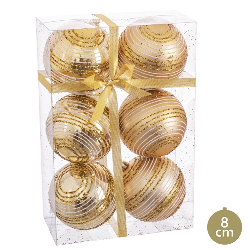 S 6 Bolas Espiral Oro 8 X 8 X 8 Cm S 6 Bolas Espiral Oro 8 X 8 X 8 Cm