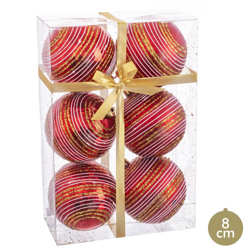 S 6 Bolas Espiral Rojo 8 X 8 X 8 Cm S 6 Bolas Espiral Rojo 8 X 8 X 8 Cm