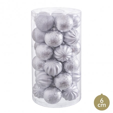 S 30 Bolas Mate Brillo Glitter Plata 6 X 6 X 6 Cm