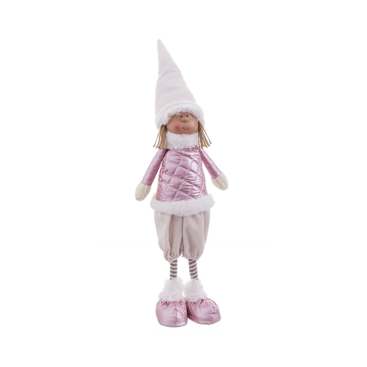 Muñeca niña de pie tejido rosa para navidad 22 x 11 x 62 cm