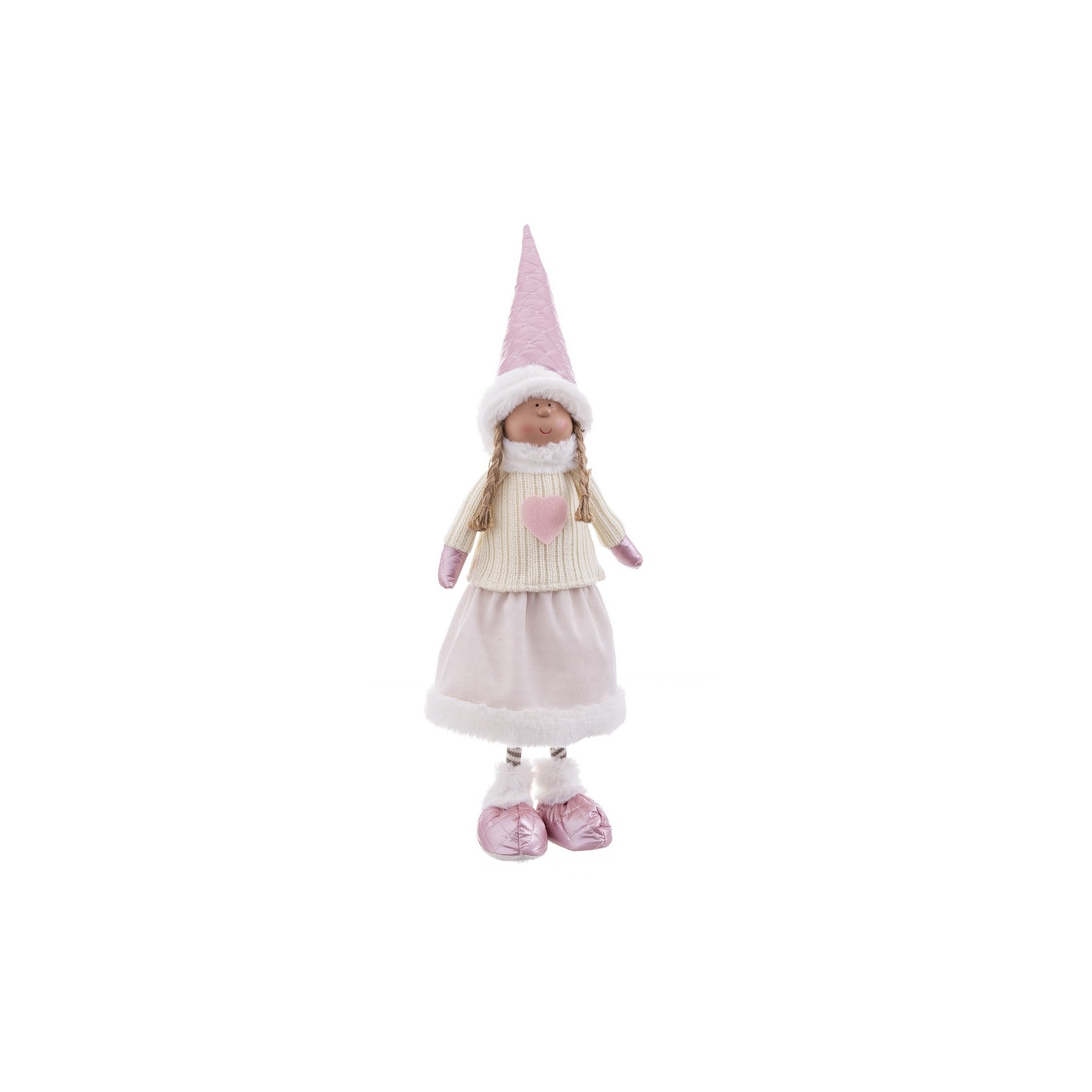 Muñeca niña de pie tejido rosa 22 x 11 x 62 cm