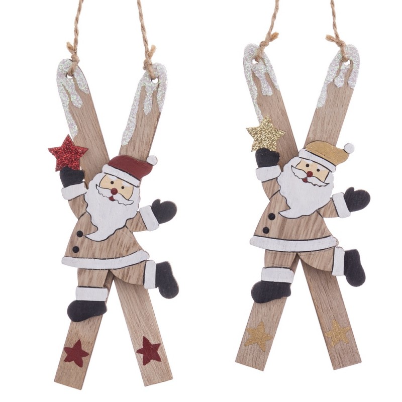 Colgante esquís papá noel madera 2 c 0 90 x 15 x 5 cm