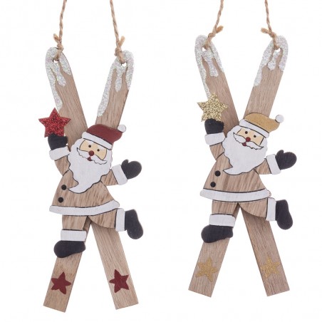Colgante Esquís Papá Noel Madera 2 C 0,90 X 15 X 5 Cm