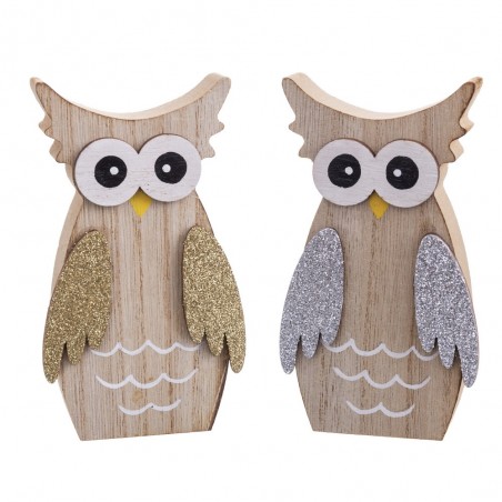 Búho de Madera con Alas Brillantes