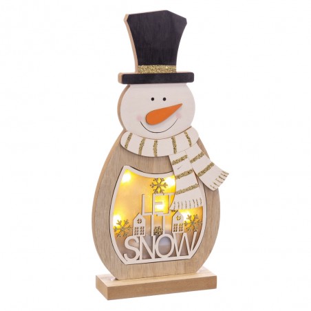 Muñeco Nieve Con Luz Led Madera 19,50 X 6 X 42,50 Cm