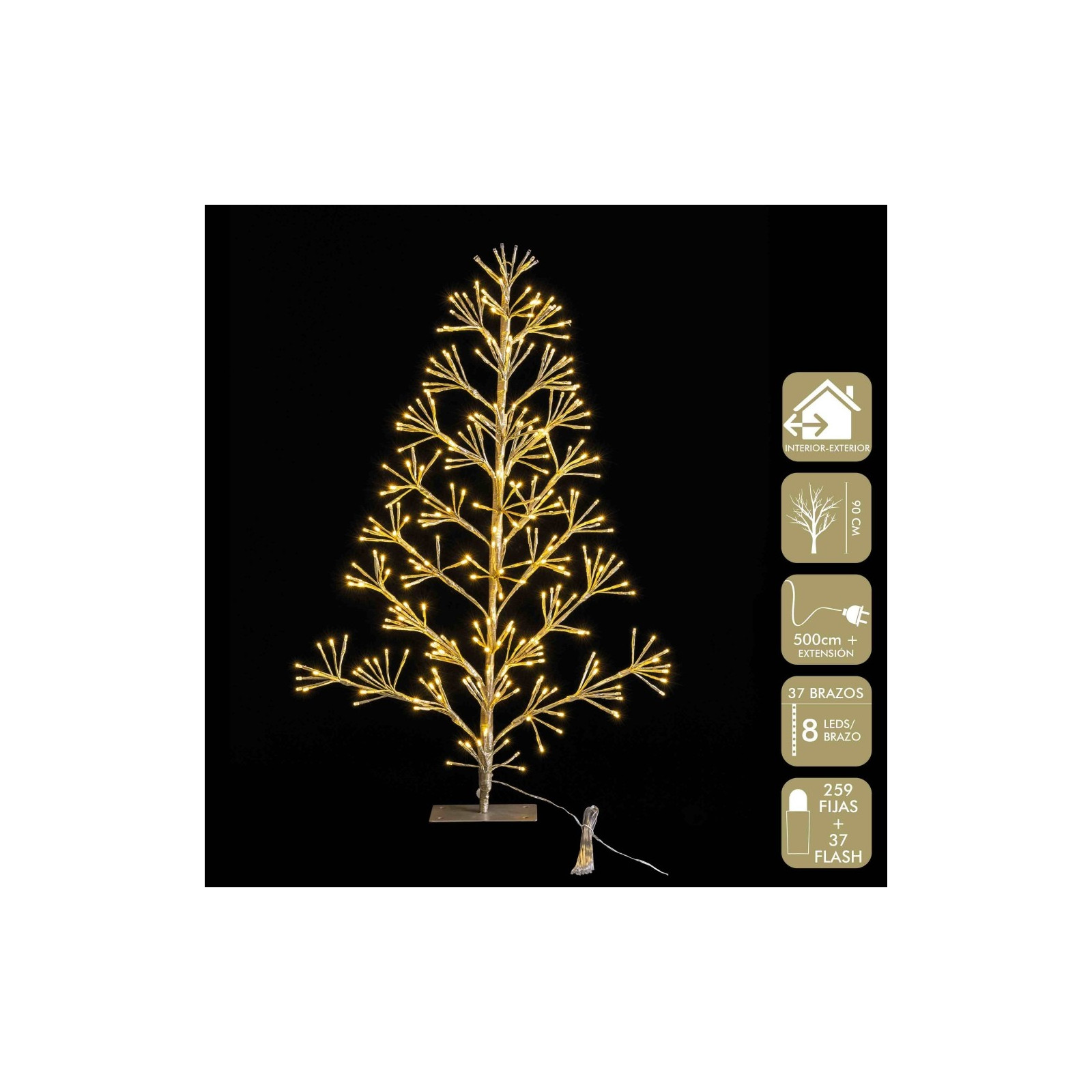 árbol 296 luces led oro figura enchufe 90 cm