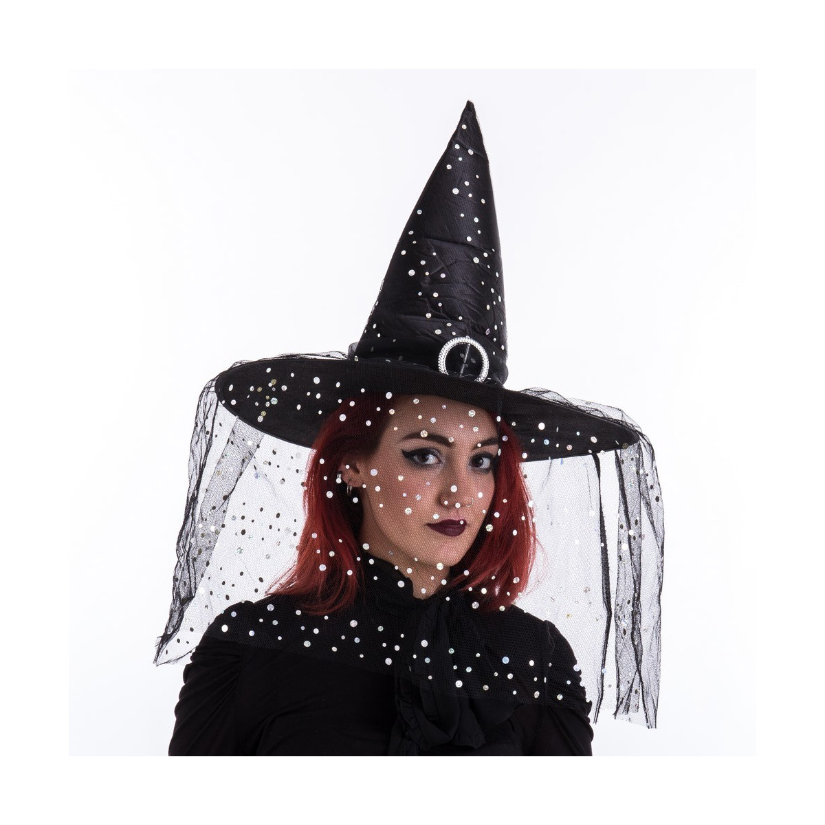 Sombrero de bruja lunares negro 45 x 45 x 36 cm