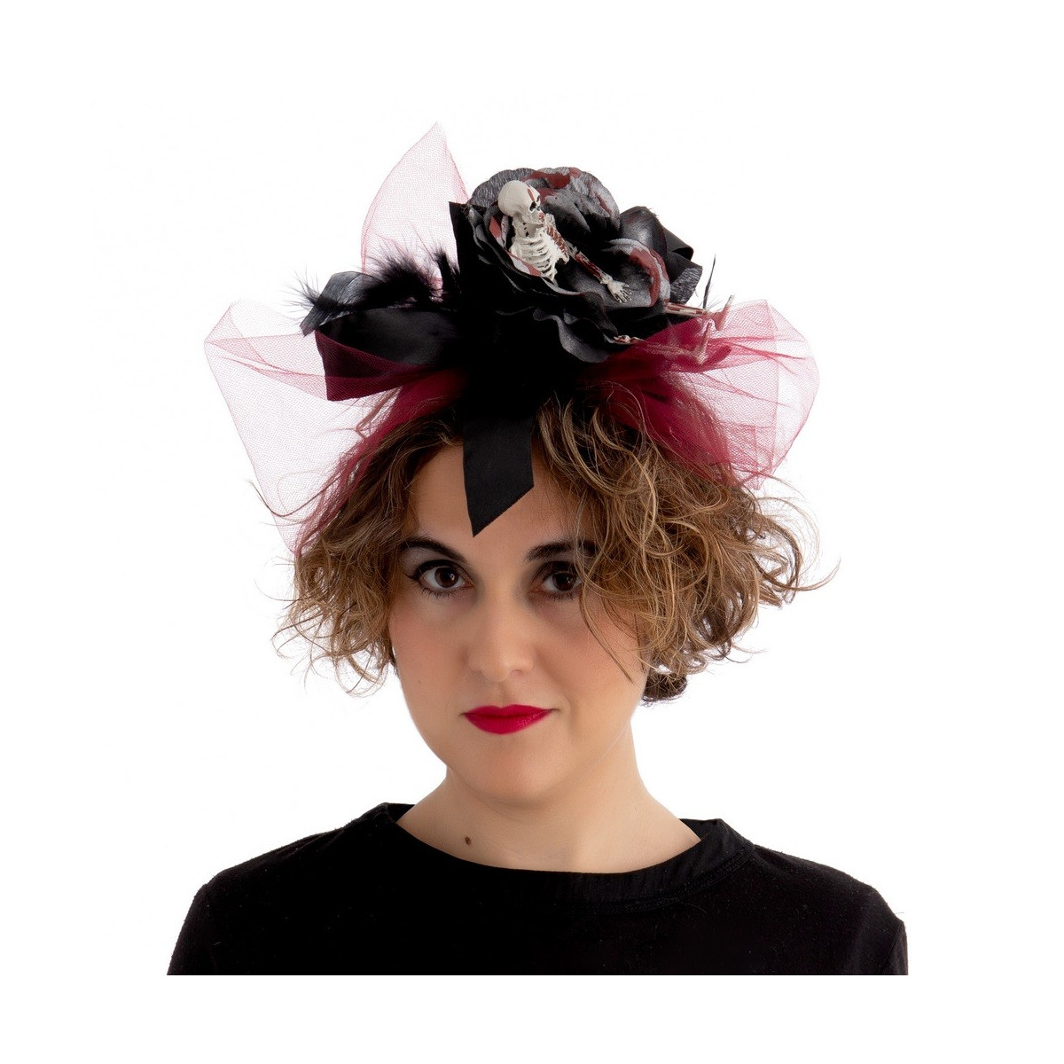 Diadema flor negro rojo 21 x 10 x 25 cm
