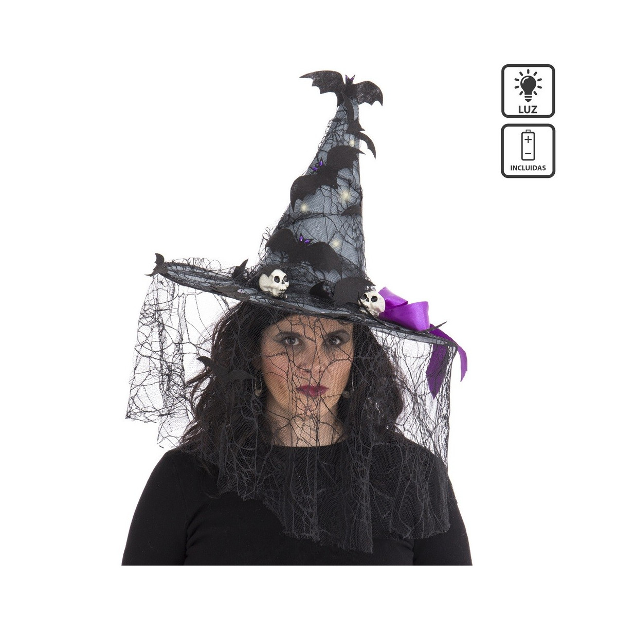 Sombrero de bruja con luz 46 x 46 x 41 cm