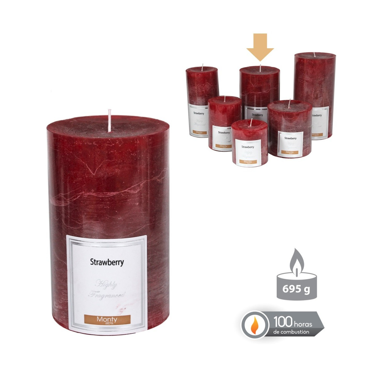 Vela cilíndrica perfumada rojo 8 70 x 14 cm