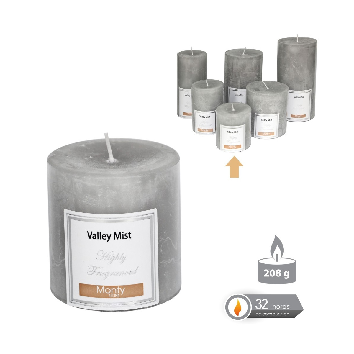 Vela cilíndrica perfumada gris 7 x 7 cm
