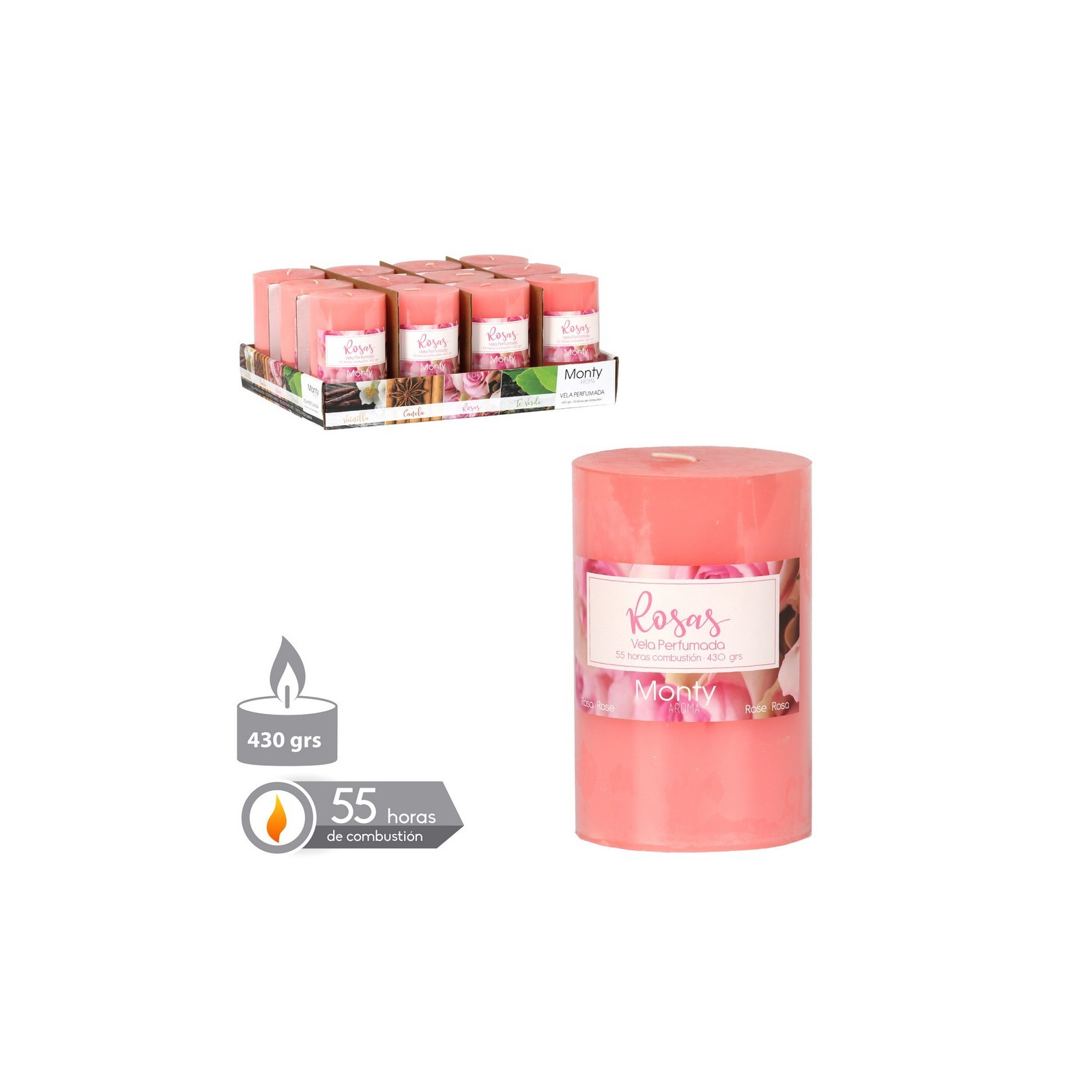Vela cilíndrica perfumada rosa 7 50 x 12 cm
