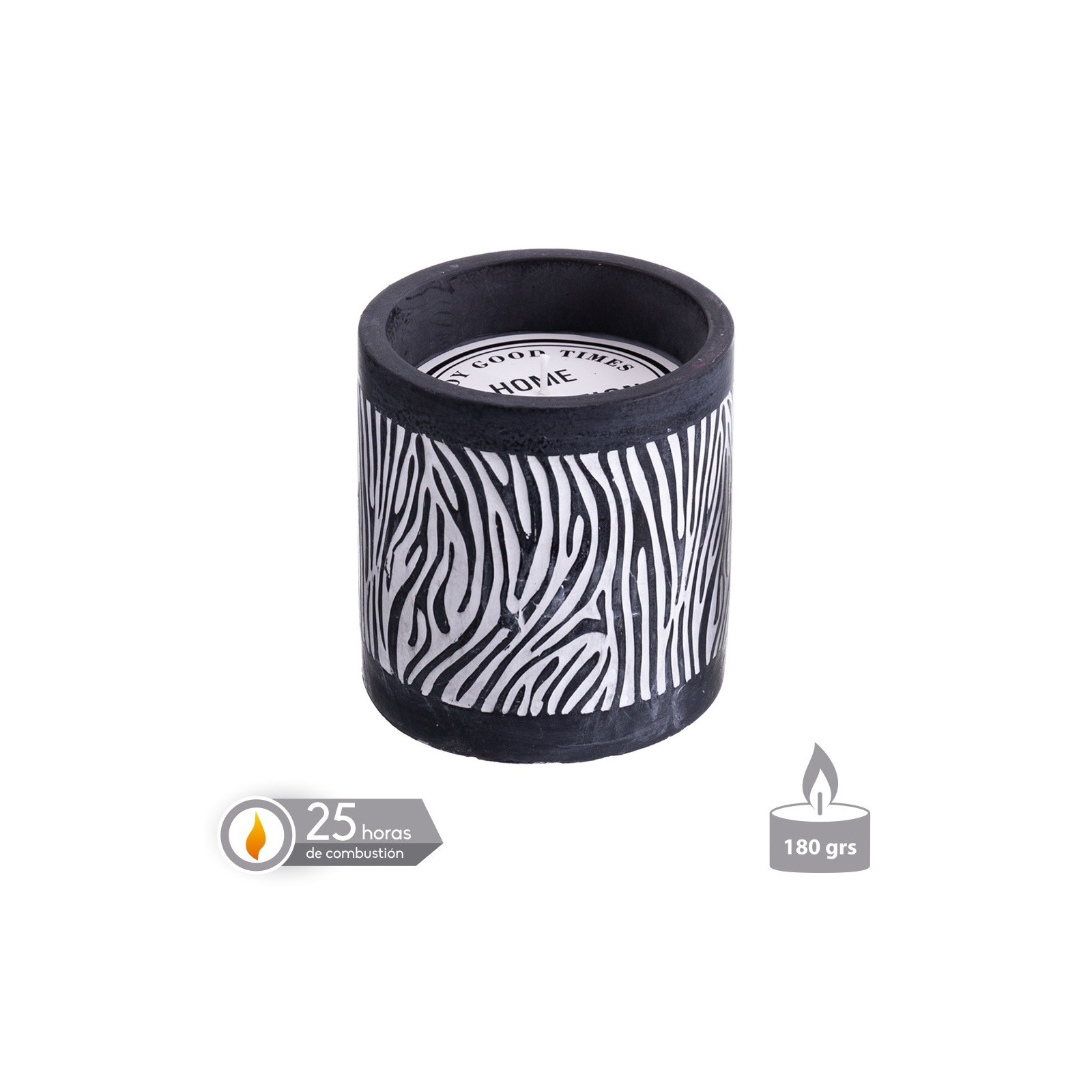 Vela base cemento perfumada zebra 10 x 10 cm