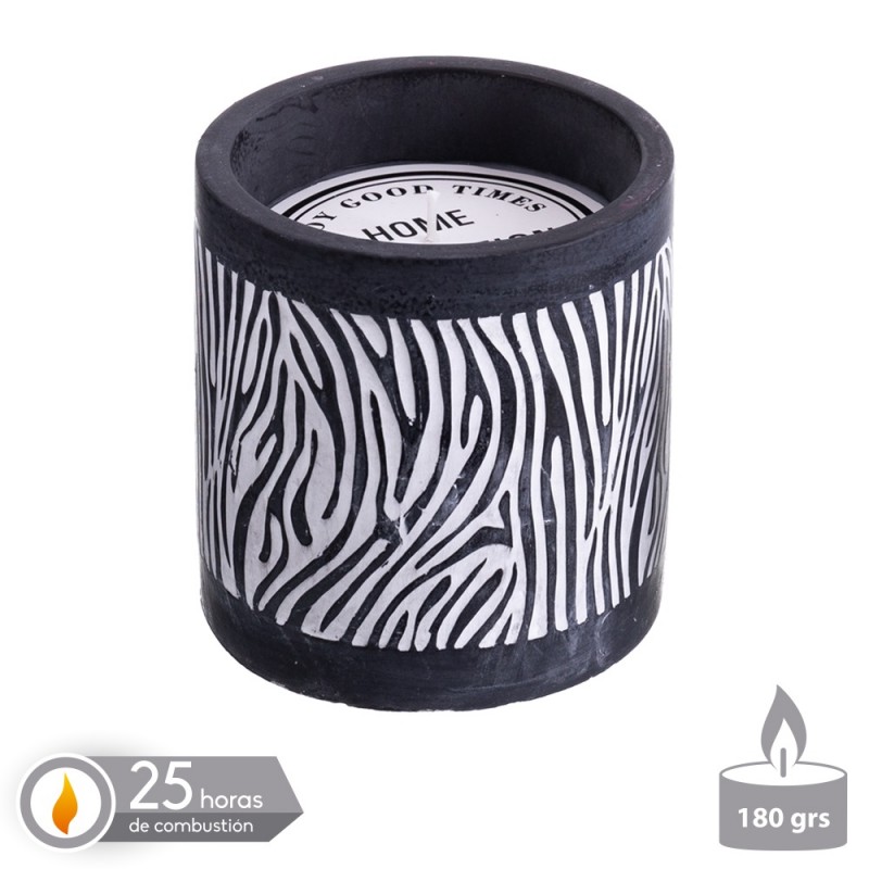Vela base cemento perfumada zebra 10 x 10 cm