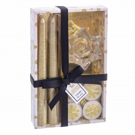 S 2 Vela Candelabro Oro Navidad 21,70 X 13,30 X 3,80 Cm