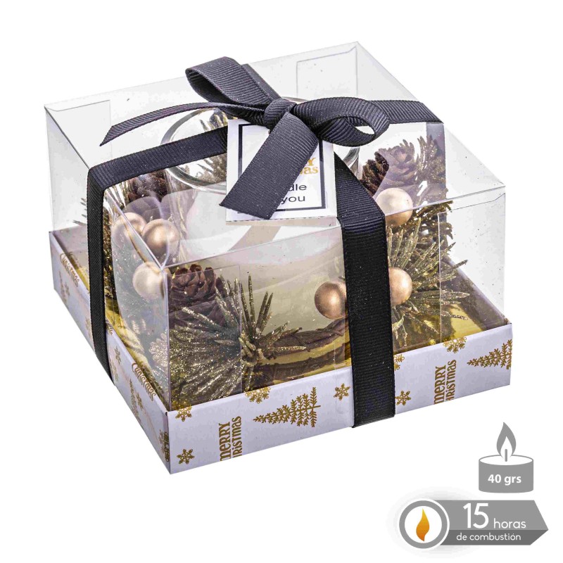 Vela Tarro Cristal Muerdago Oro Navidad 10,50 X 10,50 X 6,70 Vela Tarro Cristal Muerdago Oro Navidad 10,50 X 10,50 X 6,70
